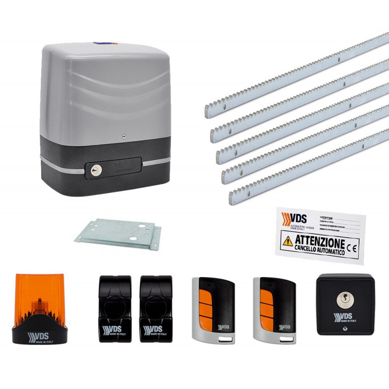 VDS CARRERA KIT CANCELLO SCORREVOLE 800 KG 5MT CREMAGLIERA 230V CON CENTRALE DI COMANDO E RICEVENTE RADIO 433 MHZ - ML0111