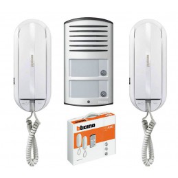 BTICINO 366821 KIT AUDIO POUR DEUX FAMILLE AVEC INTERPHONES ET PLAQUE À BOUTONS 2 FILS