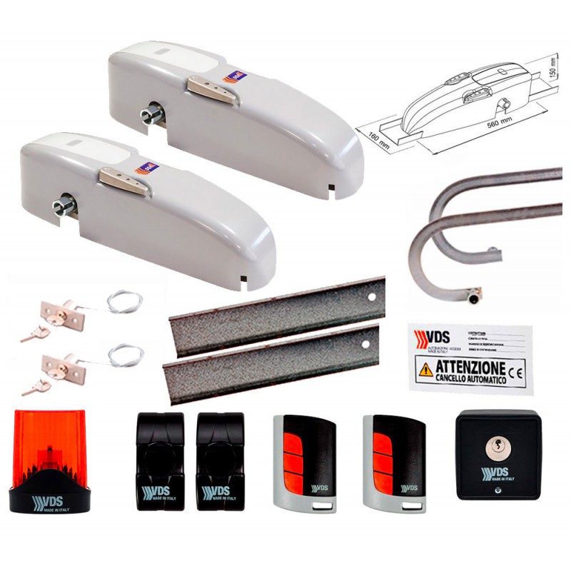 VDS KIT BIMOTORE PER BASCULANTE BASIC 230V OPERATORE CON CENTRALE DI COMANDO E RICEVENTE 433 MHZ BRACCI CURVI ML191/2/230