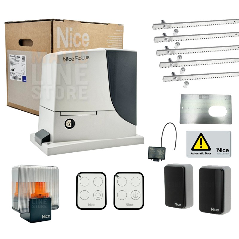 KIT NICE ROBUS 1000 BD 24V POUR PORTAILS COULISSANTS JUSQU'À 1000 KG 5MT DE GRILLE RB1000BDKCE
