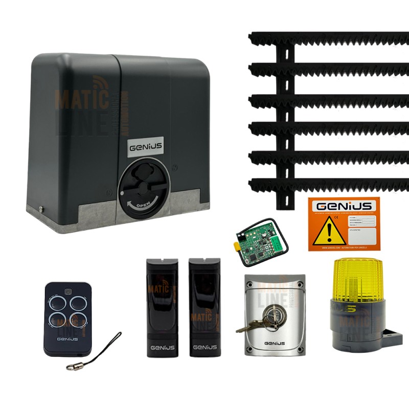FAAC GENIUS BLIZZARD 230V KIT AUTOMAZIONE PER CANCELLI SCORREVOLI MAX 500 KG DI PESO CON 6MT CREMAGLIERA 104014/MT6