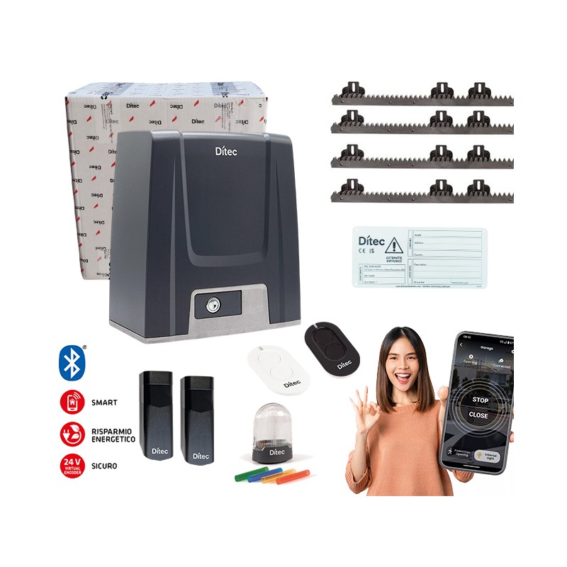 DITEC KIT ION 24V 400KG CONNETTIVITA' BLUETOOTH CANCELLO SCORREVOLE DITION4BL 4MT CREMAGLIERA ML321